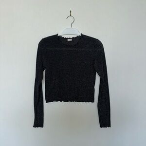 Sunday Best Glitter Long Sleeve Top, M, Black Sparkles